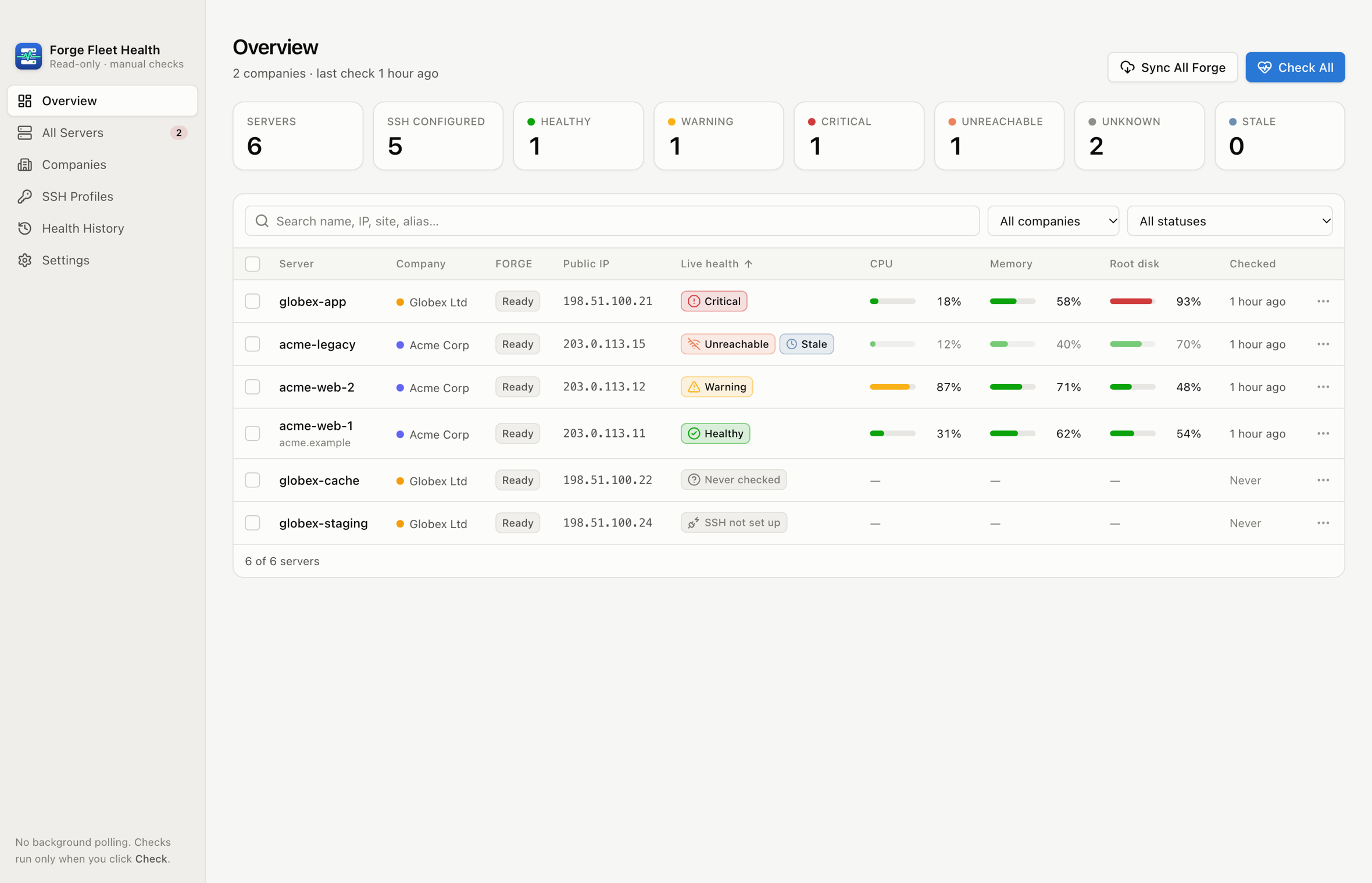 Forge Fleet Health desktop app screenshot